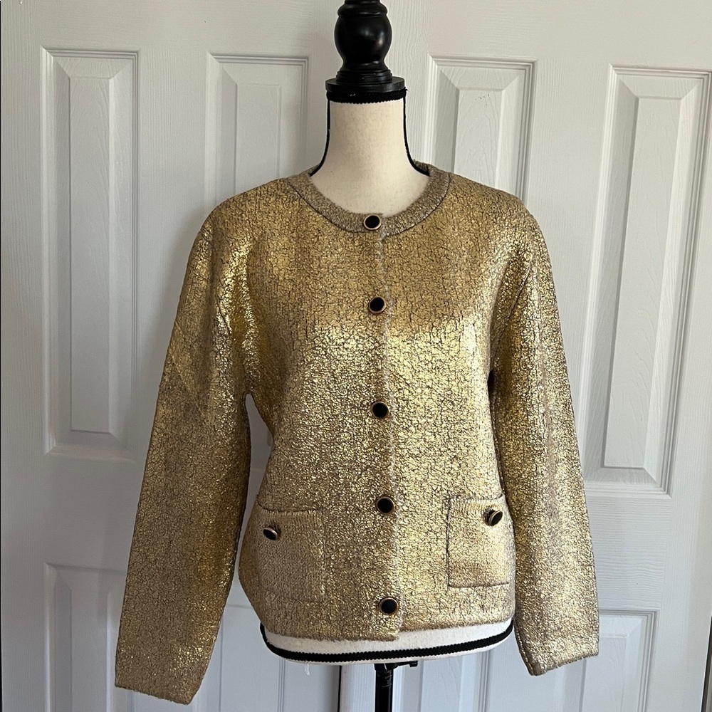 Zara Foil Knit Cardigan with Black & Gold Buttons - Picture 3 of 17